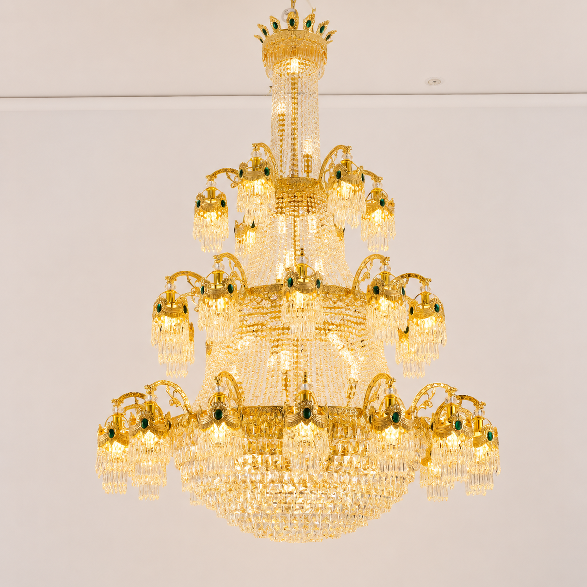 Candelabru Cristal, 61xE14, Diametru 150cm, Inaltime 200cm, Auriu Lucios, Inaltime Reglabila, Design Elegant
