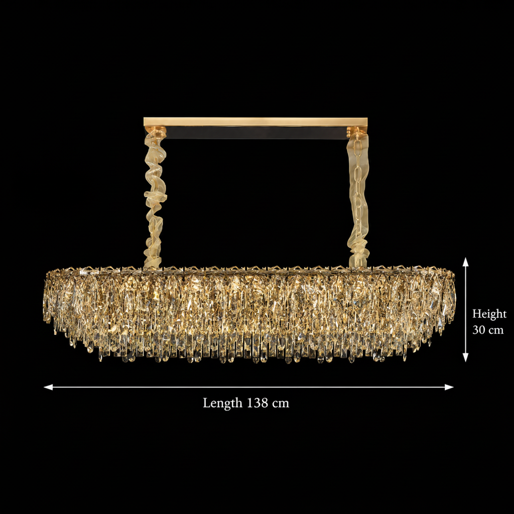 Candelabru Cristal ORION 19xE14, Auriu, Inaltime Reglabila, Metal si Cristal