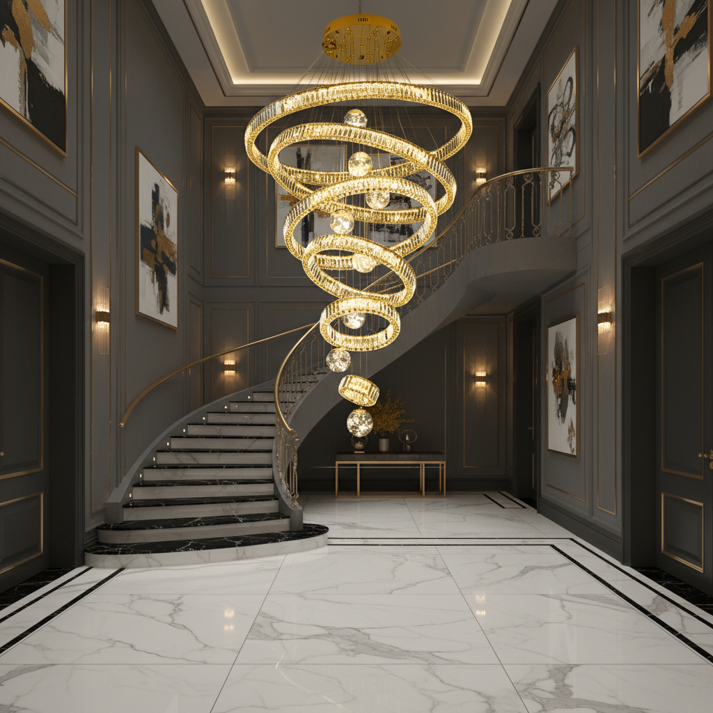 Candelabru Cristal cu Telecomanda KOLO Supremo, 120x35cm, Lumina Calda/Neutra/Rece, Auriu, Metal si Cristal