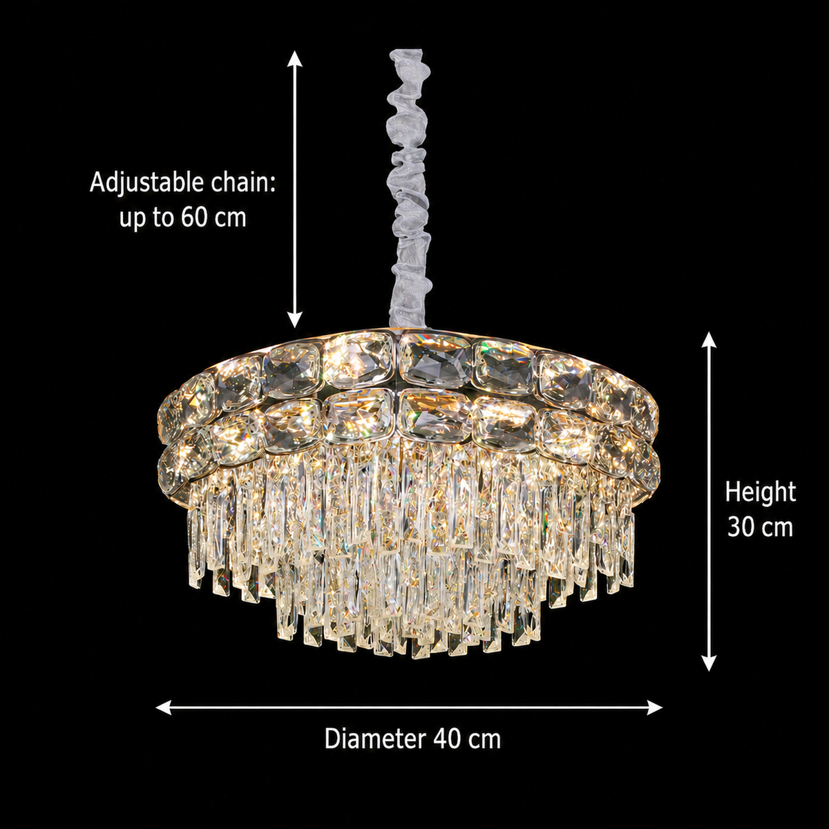 Candelabru Cristal LUCENT Nobile 4xE14, D40 cm, Auriu, Inaltime Reglabila, Metal si Cristal