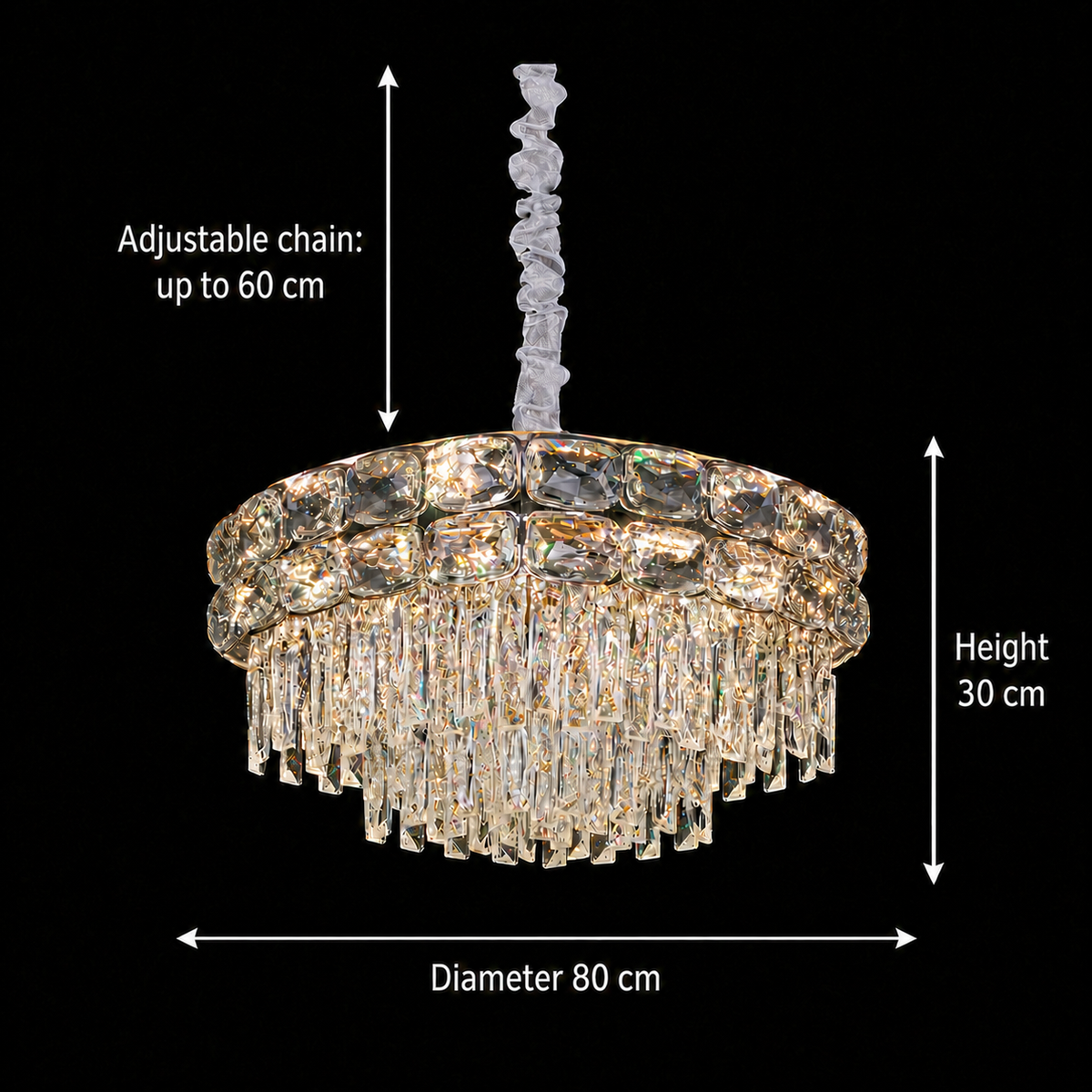 Candelabru Cristal LUCENT Regalis 22xE14, D80 cm, Auriu, Inaltime Reglabila, Metal si Cristal