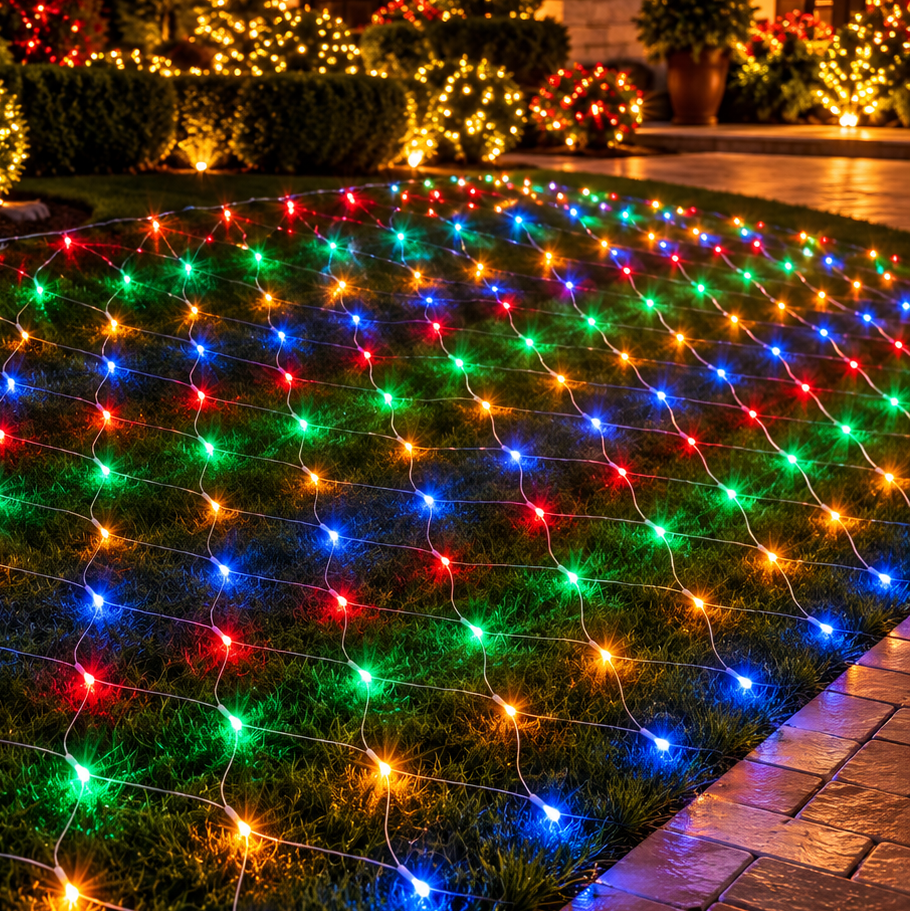 Instalatie de Craciun tip Plasa Luminoasa LED, Lumina Multicolora, 300 x 300 cm, 320 LED-uri