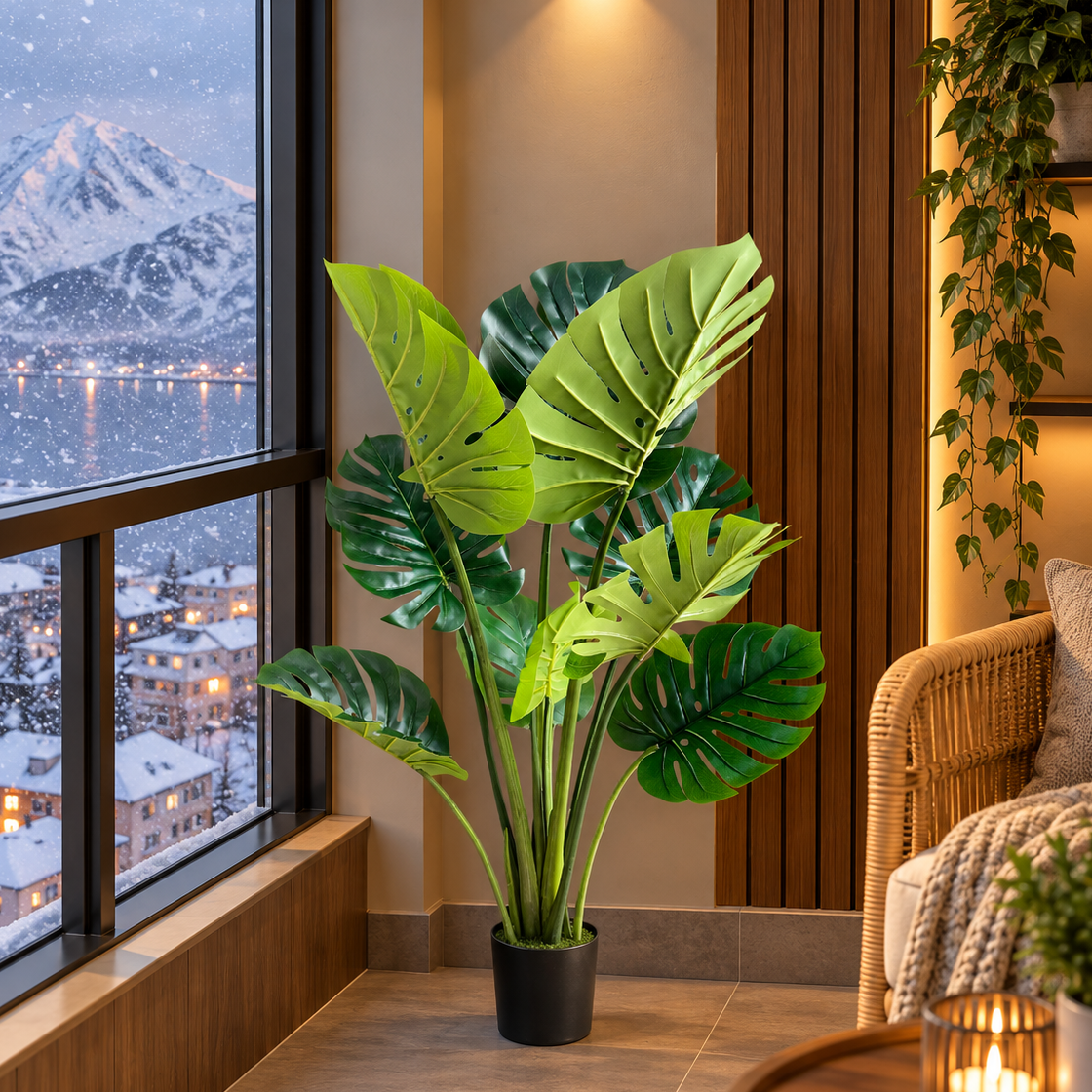 Decorațiune Monstrosa Deliciosa Artificial, Plastic, 120 cm, Verde