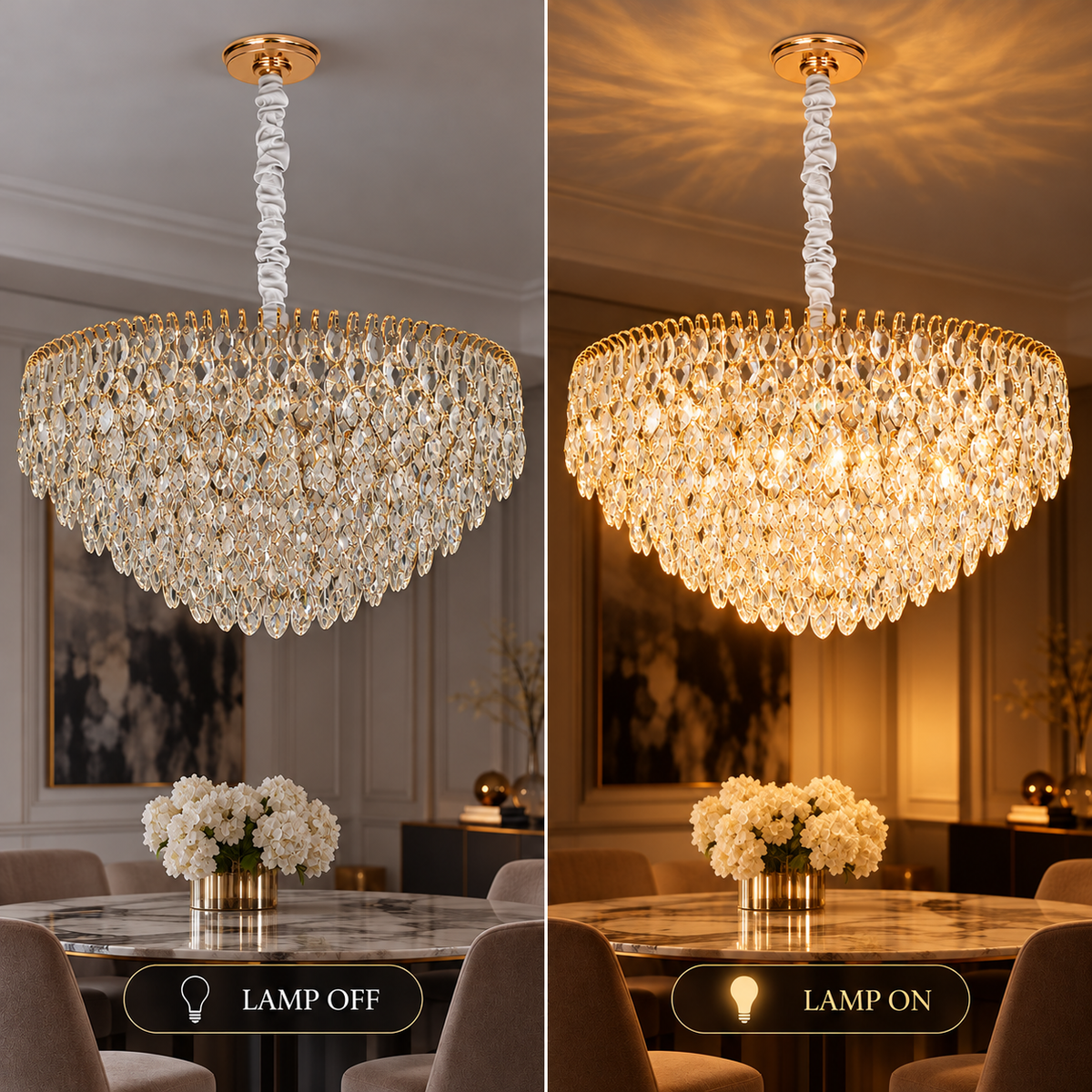Candelabru Cristal ERDENET, 5xE14, Auriu Lucios, Inaltime Reglabila, Metal si Cristal