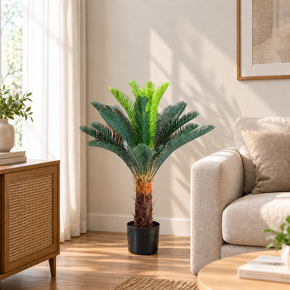 Decorațiune Palmier, Plastic, 18 frunze, 95 cm, Verde