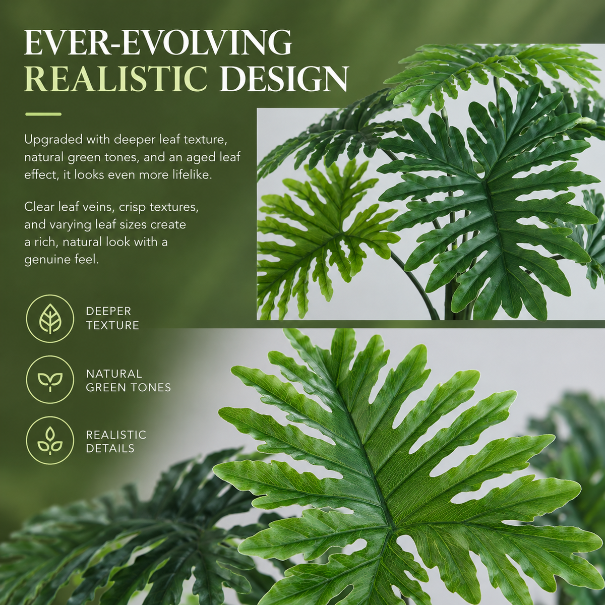Decorațiune Thaumatophyllum Bipinnatifidum, Plastic, 120 cm, Verde