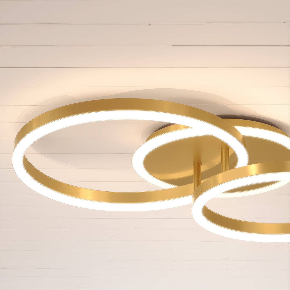 Lustra LED cu telecomanda RINOVA 66W, 2 Cercuri, lumina Rece/Calda/Neutra, Dimabila, Auriu Lucios, imaginea 8