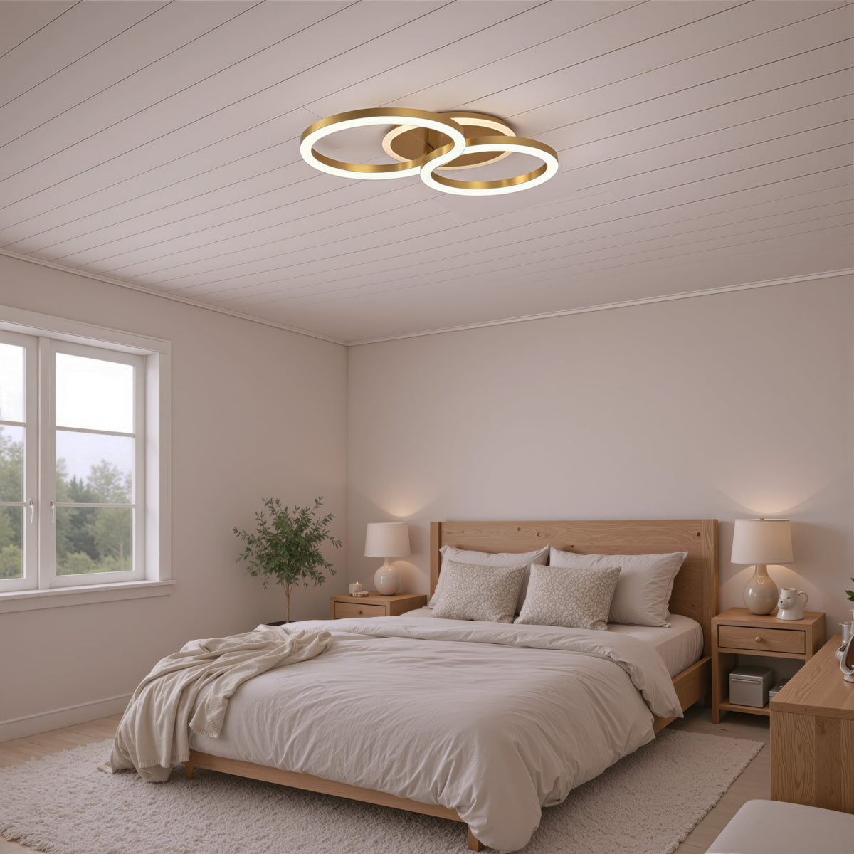 Lustra LED cu telecomanda RINOVA 66W, 2 Cercuri, lumina Rece/Calda/Neutra, Dimabila, Auriu Lucios, imaginea 13