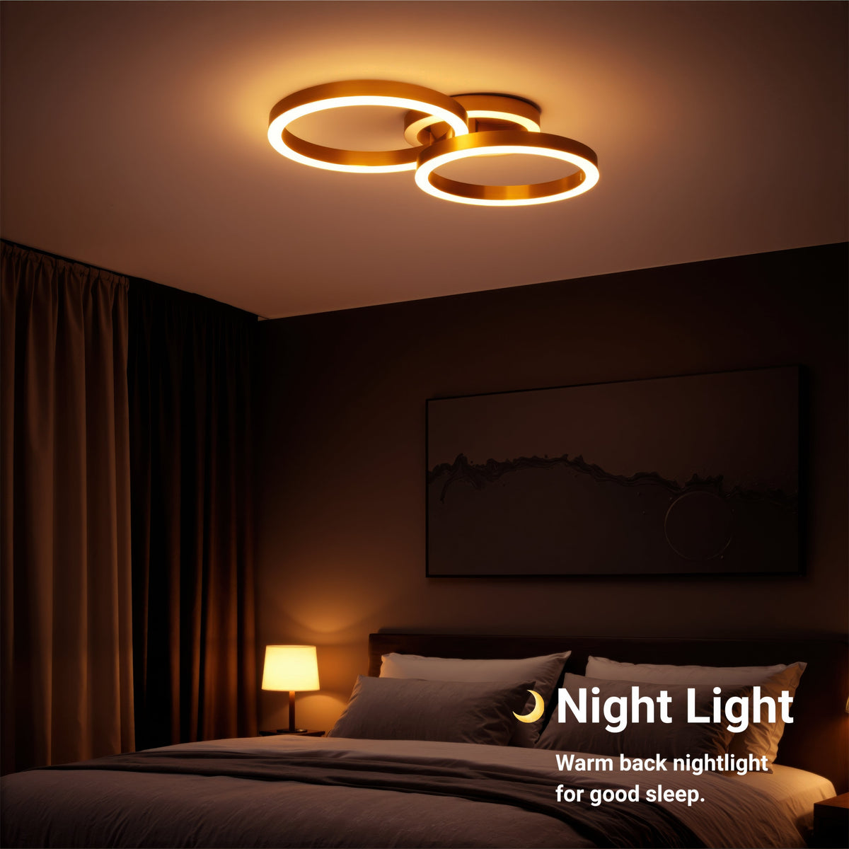 Lustra LED cu telecomanda RINOVA 66W, 2 Cercuri, lumina Rece/Calda/Neutra, Dimabila, Auriu Lucios, imaginea 5
