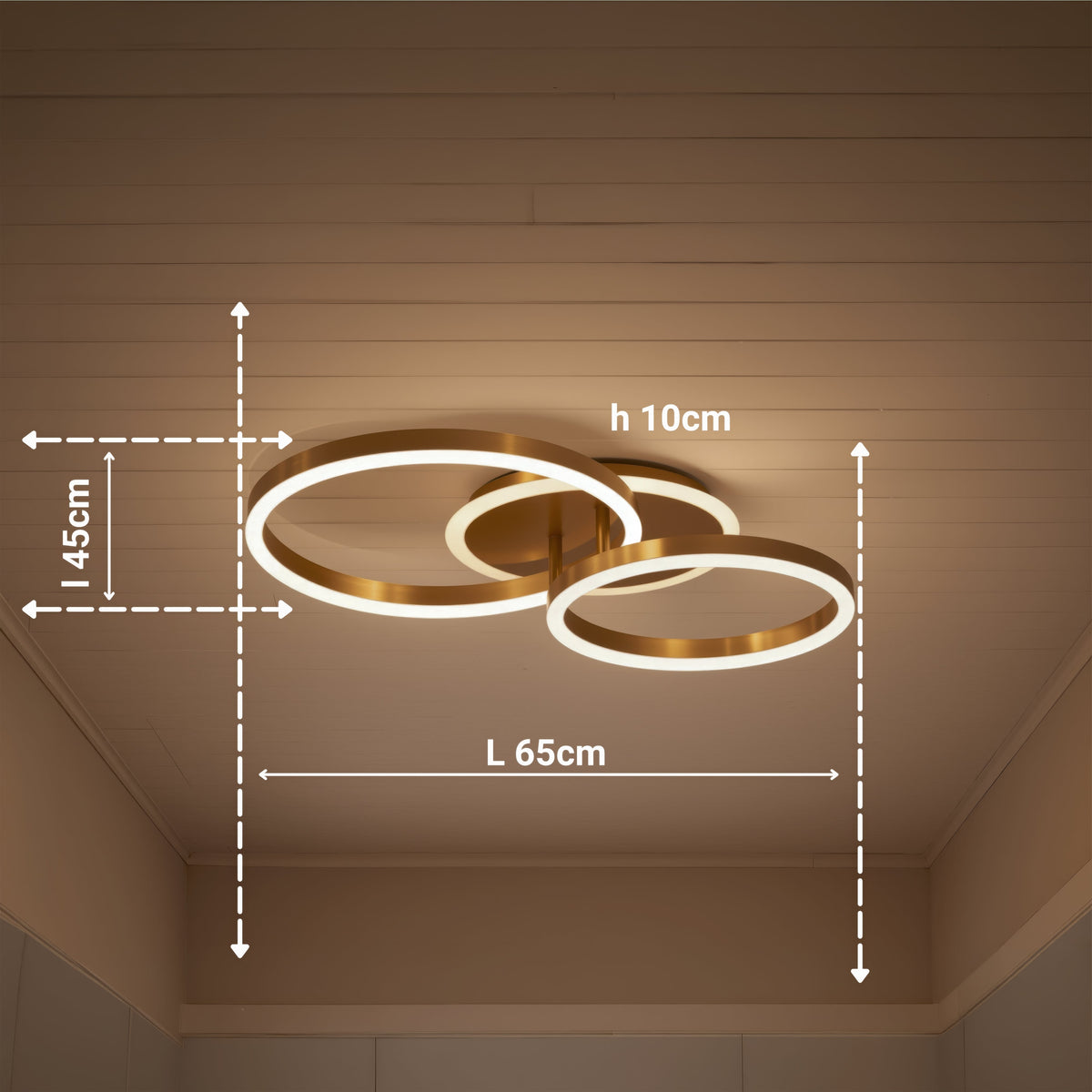Lustra LED cu telecomanda RINOVA 66W, 2 Cercuri, lumina Rece/Calda/Neutra, Dimabila, Auriu Lucios, imaginea 6