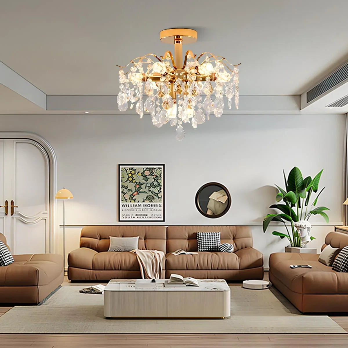 Kandelár Crystal Fiamma, 6x E14, priemer 45 cm, zlatý, kov a krištáľ, imaginea 5
