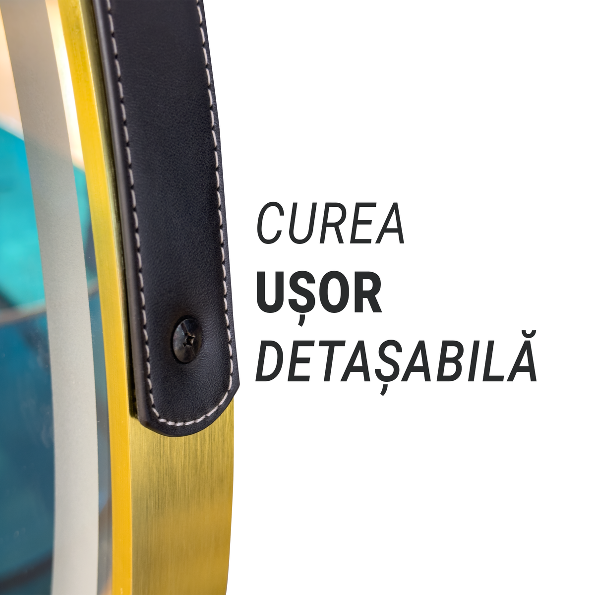 Oglinda LED Rotunda, 60cm, Celeste Royale Gold Eleve MotionGlow Marcello, Sistem Dezaburire, Ceas & Termometru, Dimabila, Curea Detasabila, imaginea 4