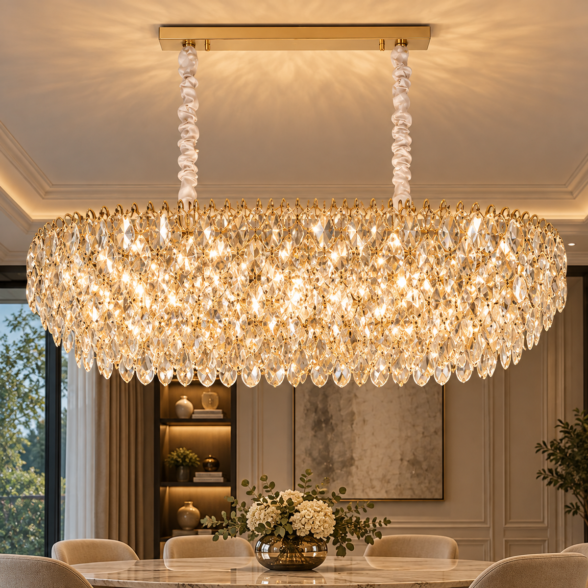 Candelabru Cristal ERDENET Supremo, 12xE14, 90x38x36 cm, Metal si Cristal, Auriu Lucios, Inaltime Reglabila