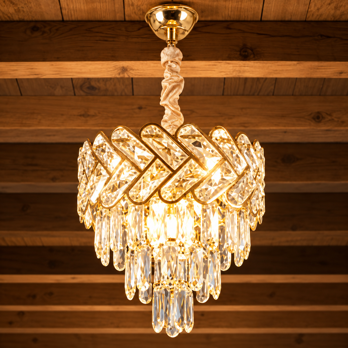 Candelabru Cristal VECTOR Petito 3xE14, Diametru 28cm, Auriu Lucios, Inaltime Reglabila, Metal si Cristal