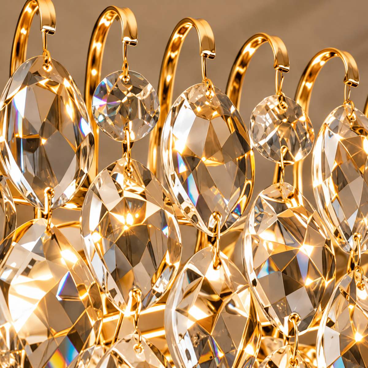 Candelabru Cristal ERDENET Supremo, 12xE14, 90x38x36 cm, Metal si Cristal, Auriu Lucios, Inaltime Reglabila