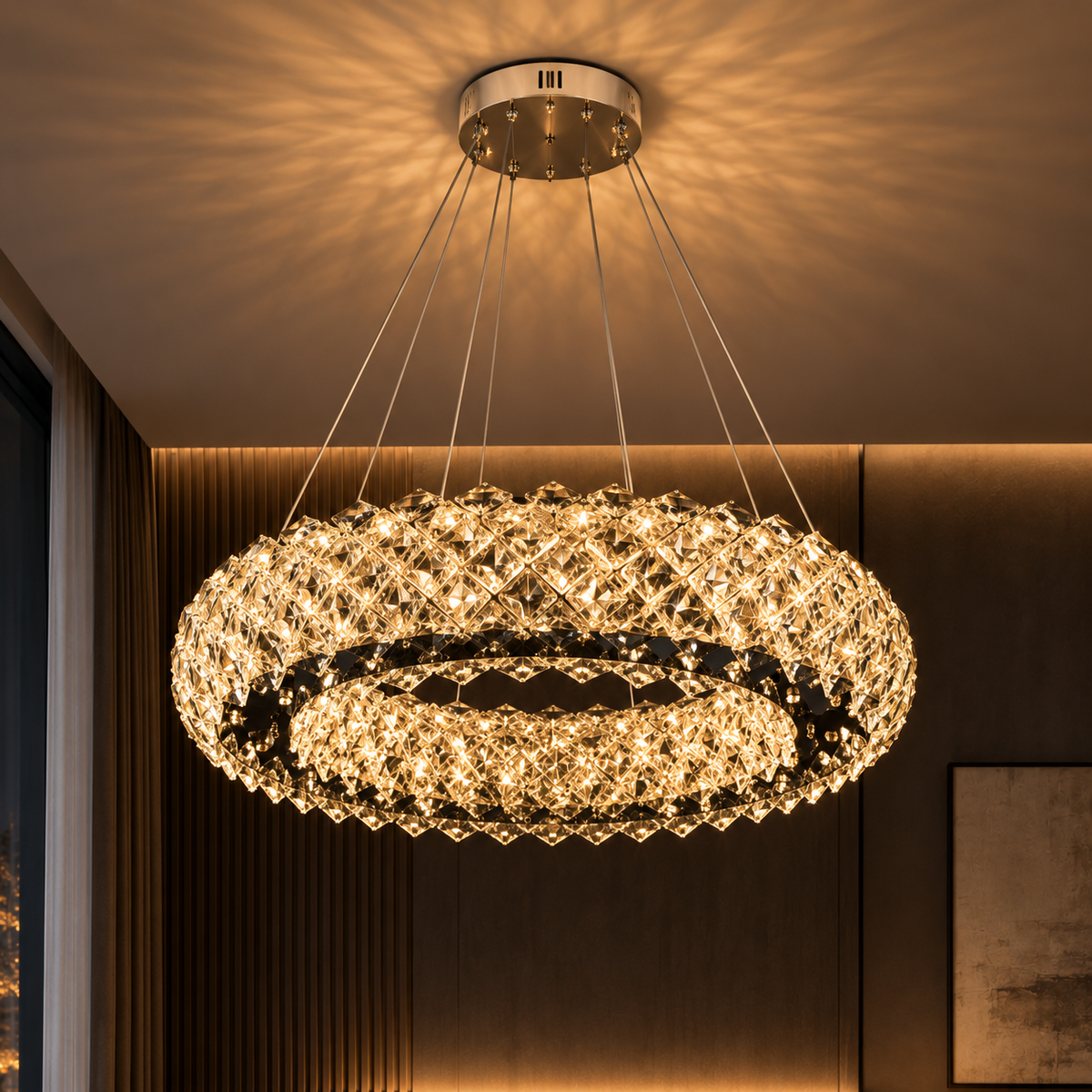 Candelabru Cristal KALTO Magno, 72W, Inaltime Reglabila, Metal si Cristal, Crom Lucios