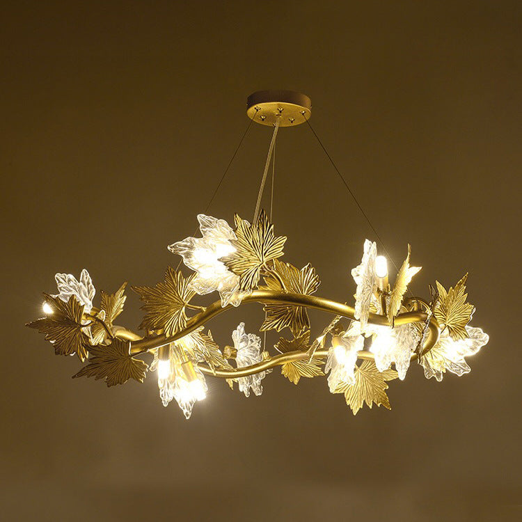 Candelabru Modern LEAFORA Regalis 8xE14, Diametru 80cm, Auriu, Inaltime Reglabila, Metal si Cristale