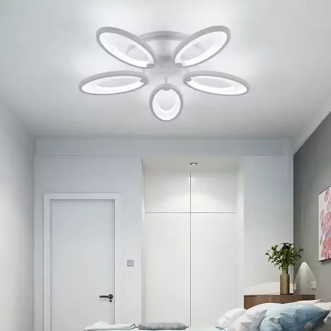 Lustra LED cu telecomanda SUNFLOWER 54W, 5 Elemente, lumina Rece/Calda/Neutra, Dimabila, Alb