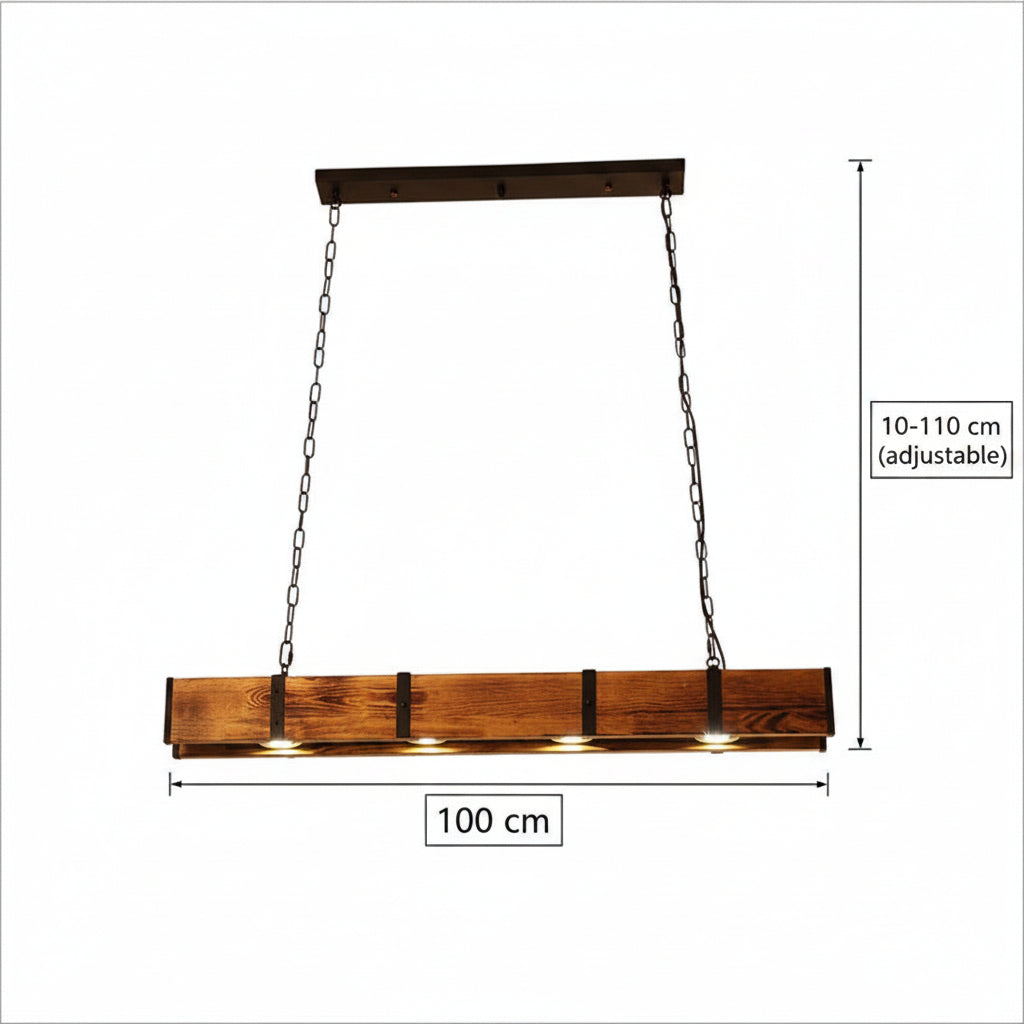 Lustra LED Vintage LV565/4, 12W, 3000K, Rustic Barn, Lemn si Metal, 100cm, Galben