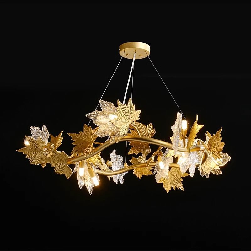 Candelabru Modern LEAFORA Regalis 8xE14, Diametru 80cm, Auriu, Inaltime Reglabila, Metal si Cristale