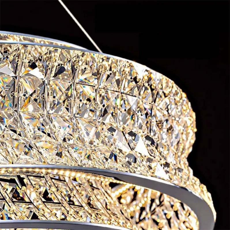 Lustra LED cu Telecomanda, LLC160/500CH, Cristal si Metal, 54W, 1 Cerc, Dimabila, Inaltime Reglabila, Lumina Rece/Calda/Neutra, Iluminat Luxos
