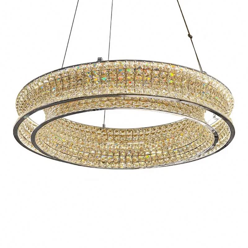 Lustra LED cu Telecomanda, LLC160/500CH, Cristal si Metal, 54W, 1 Cerc, Dimabila, Inaltime Reglabila, Lumina Rece/Calda/Neutra, Iluminat Luxos