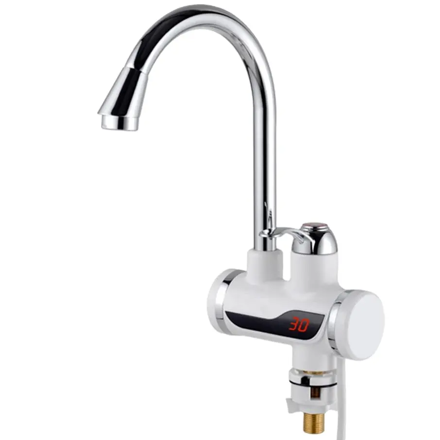 Robinet Electric cu Incalzire Instantanee a Apei, Afisaj Temperatura LED, Orizontal cu Montaj pe Chiuveta/Cada, Putere 3000 W, Apa Calda 30°C-60°C, Alb, Z007XDT