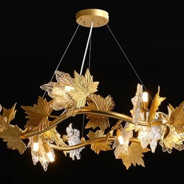 Candelabru Modern, LEAFORA Regalis, 2 cercuri, 12xE14, Diametru 80cm, Auriu, Inaltime Reglabila, Metal si Cristal