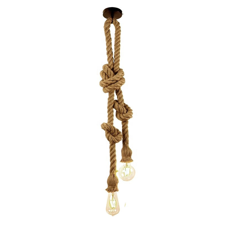 Vintage Chandelier LV102, 2xE27, Rustic, Rope and Metal, 150cm, Black Mount, imaginea 1