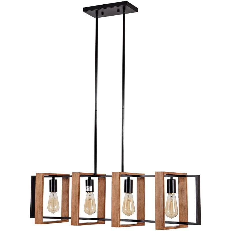 Lustra Vintage LV560/4BK, 4XE27, Rustic Barn, Lemn si Metal, 85cm, Negru