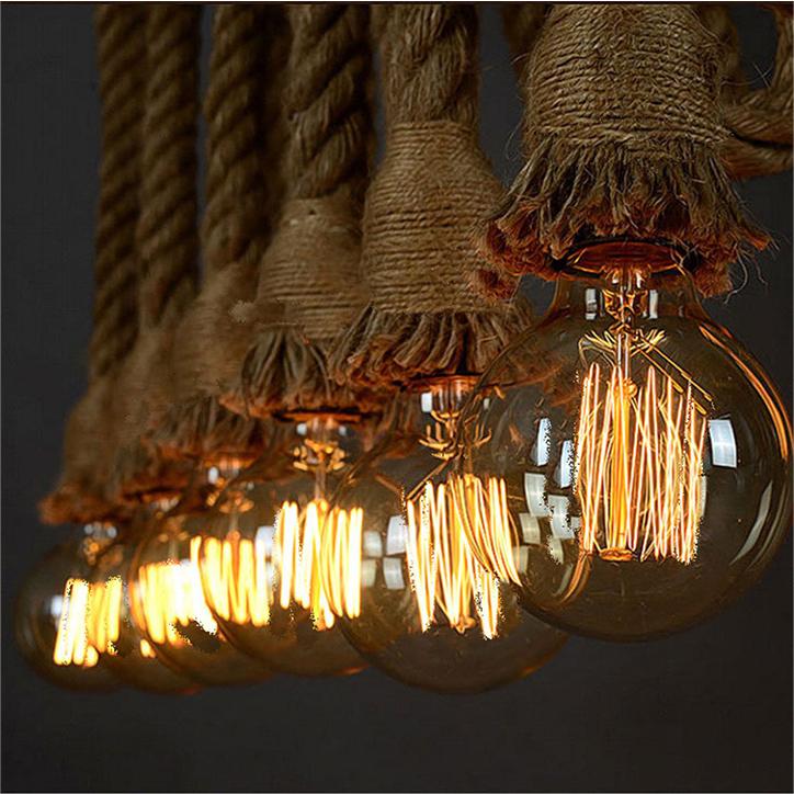 Vintage Chandelier LV102, 2xE27, Rustic, Rope and Metal, 150cm, Black Mount, imaginea 2