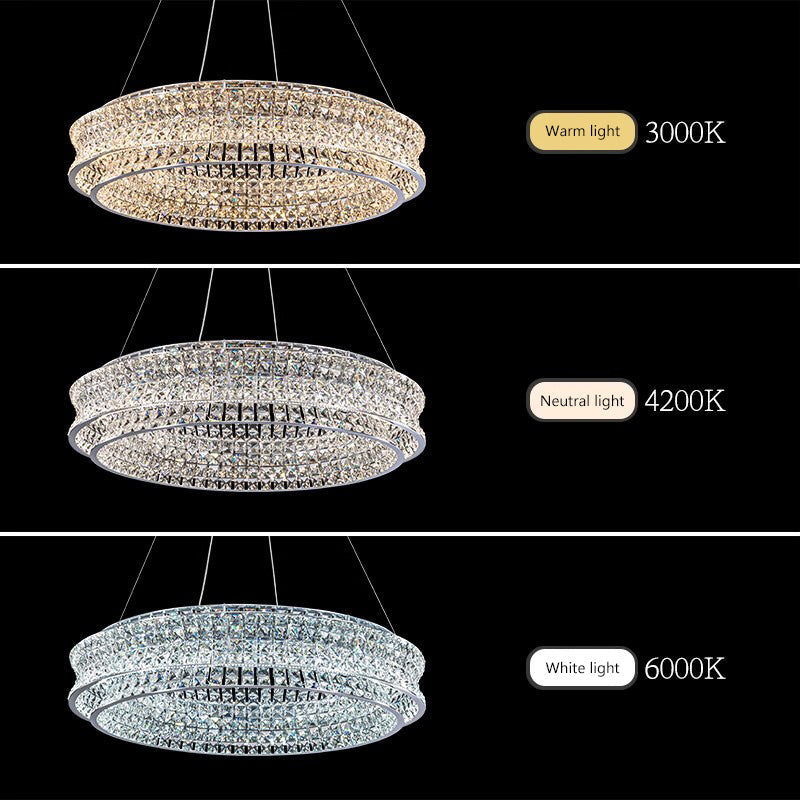 Lustra LED cu Telecomanda,LLC160/500GD, Cristal si Metal, 54W, Dimabila, Inaltime Reglabila, Lumina Rece/Calda/Neutra, Iluminat Luxos