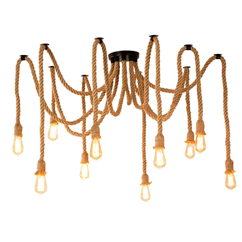 Lustra Vintage LV120/10BK, 10xE27, Rustic, Sfoara si Metal, 2x100cm, Suport Negru