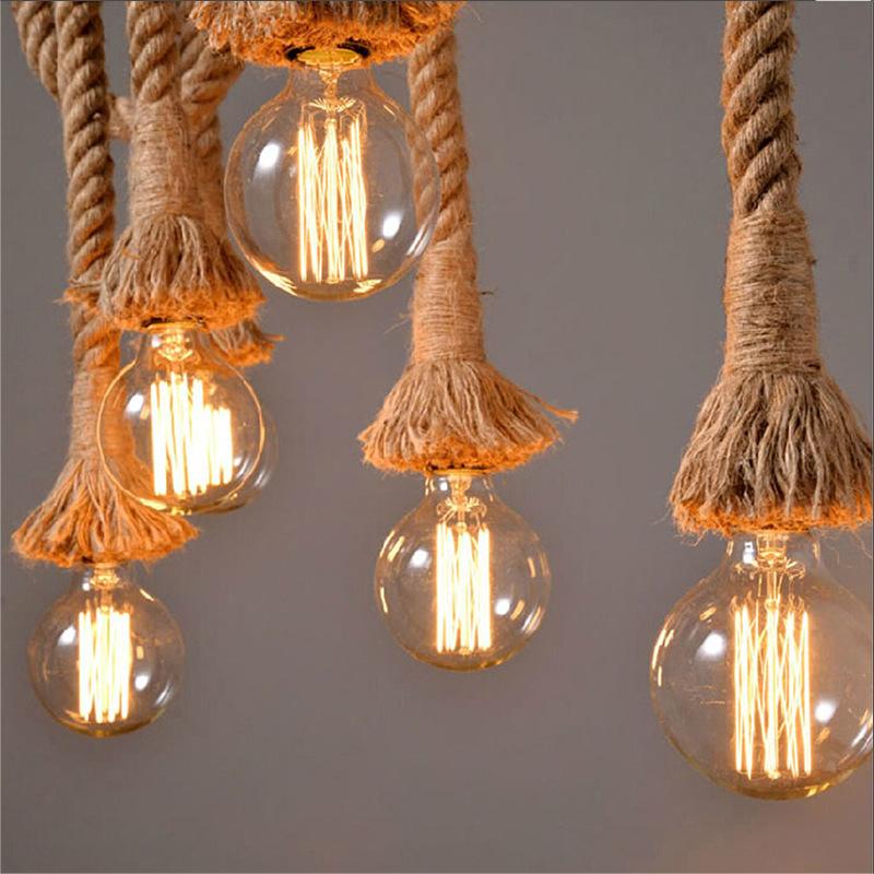 Vintage Chandelier LV102, 2xE27, Rustic, Rope and Metal, 150cm, Black Mount, imaginea 4