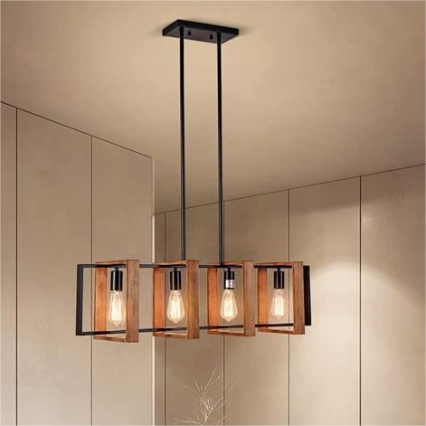Lustra Vintage LV560/4BK, 4XE27, Rustic Barn, Lemn si Metal, 85cm, Negru