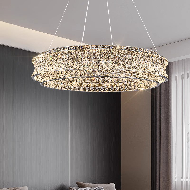 Lustra LED cu Telecomanda, LLC160/500CH, Cristal si Metal, 54W, 1 Cerc, Dimabila, Inaltime Reglabila, Lumina Rece/Calda/Neutra, Iluminat Luxos