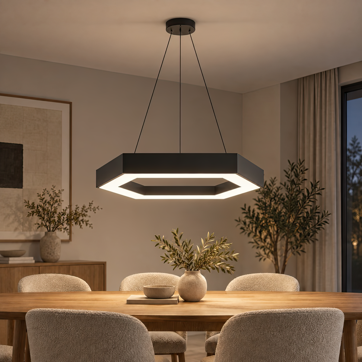 Lustra LED suspendata ANGLE, 52cm, 25W, Inaltime Reglabila, Lumina Rece, Negru, Metal si Acril