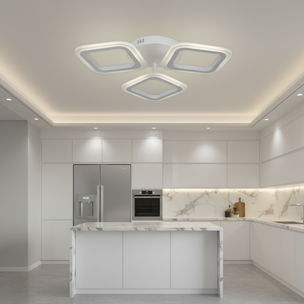LED luster ERIKA 20 W, 3 štvorce, teplé/neutrálne/studené svetlo, biela, kov a akryl, imaginea 5