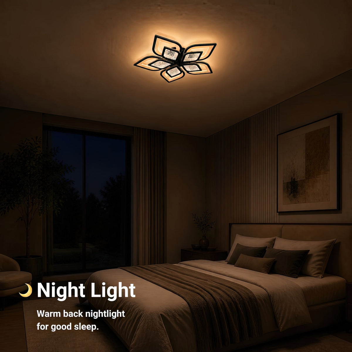 DALIA 96W LED Chandelier with Remote Control, 5 Petals, Cool/Warm/Neutral Light, Dimmable, Black, imaginea 5