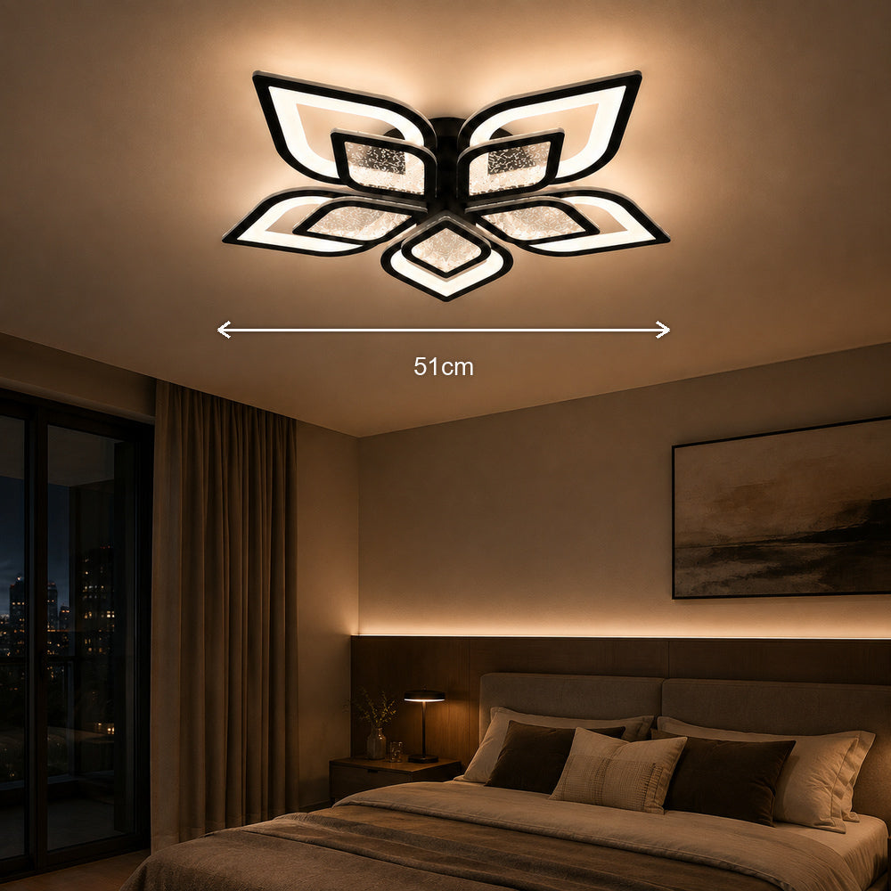 DALIA 96W LED Chandelier with Remote Control, 5 Petals, Cool/Warm/Neutral Light, Dimmable, Black, imaginea 6