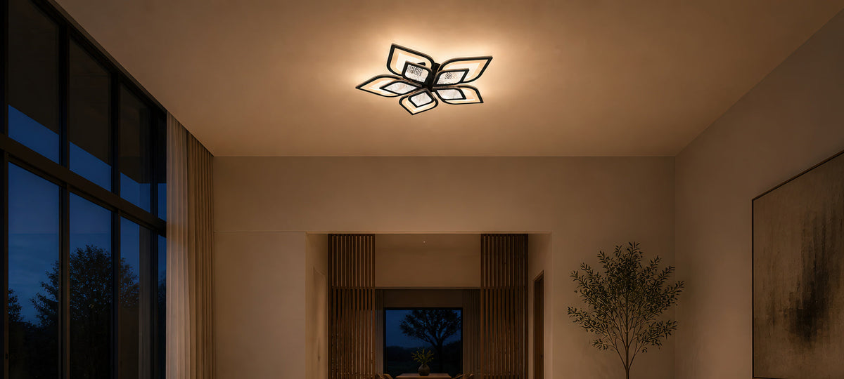 DALIA 96W LED Chandelier with Remote Control, 5 Petals, Cool/Warm/Neutral Light, Dimmable, Black, imaginea 14