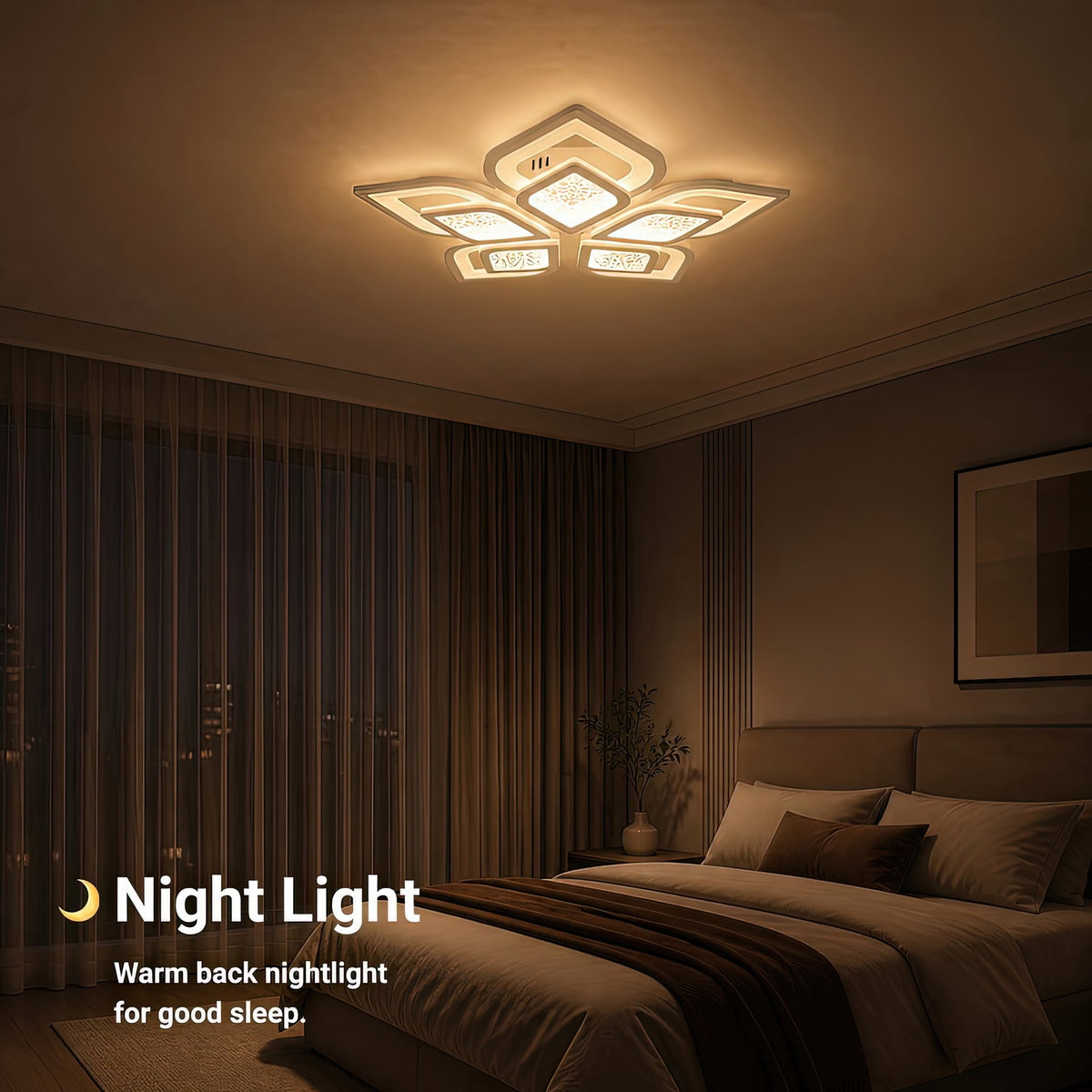 DALIA 96W LED Chandelier with Remote Control, 5 Petals, Cool/Warm/Neutral Light, Dimmable, White, imaginea 6