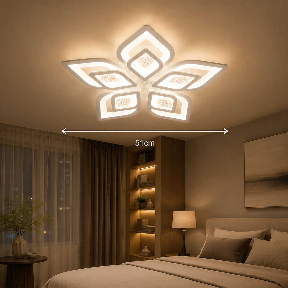 DALIA 96W LED Chandelier with Remote Control, 5 Petals, Cool/Warm/Neutral Light, Dimmable, White, imaginea 7