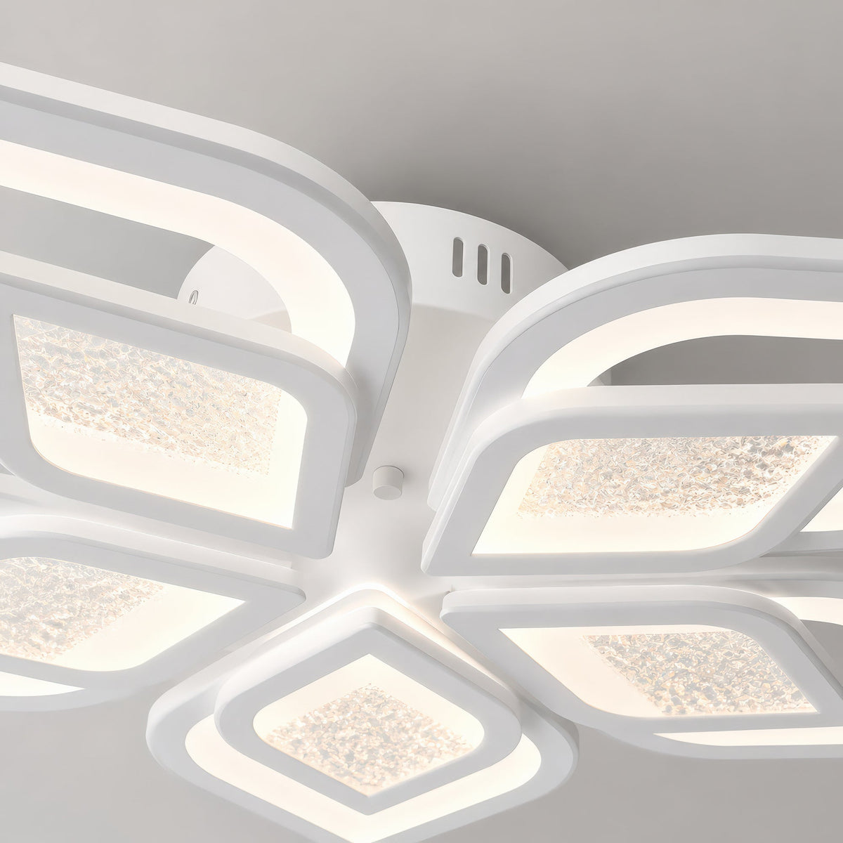 DALIA 96W LED Chandelier with Remote Control, 5 Petals, Cool/Warm/Neutral Light, Dimmable, White, imaginea 2
