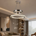 Lustra LED suspendata cu telecomanda si cristal 36W, 2 Cercuri, lumina Rece/Calda/Neutra, Dimabila, Crom Lucios, Inaltime Reglabila