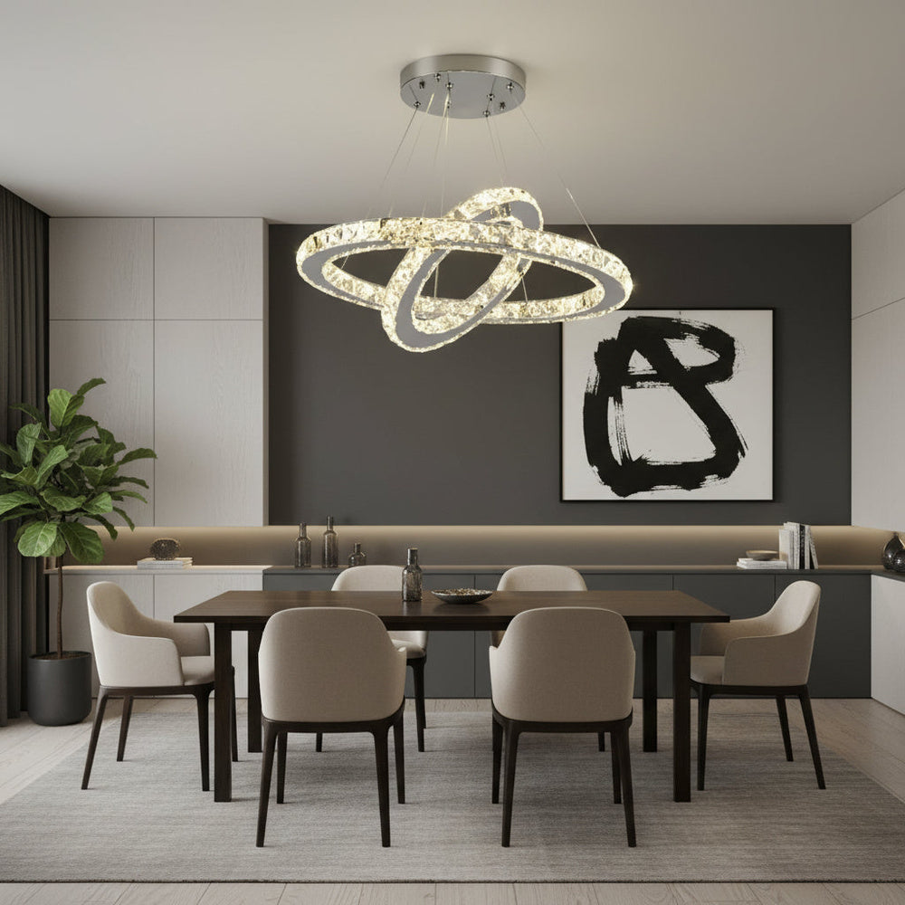 LED luster s diaľkovým ovládačom a krištáľmi PRISM LUMINIS 58 W, 2 kruhy, studené/cieple/neuterálne svetlo, stmívateľný, chrom a biela, nastaviteľná výška, imaginea 11