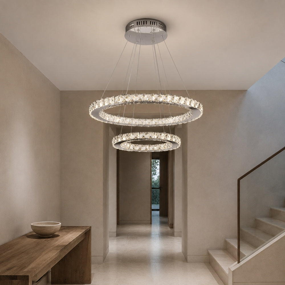LED luster s diaľkovým ovládačom a krištáľmi PRISM LUMINIS 58 W, 2 kruhy, studené/cieple/neuterálne svetlo, stmívateľný, chrom a biela, nastaviteľná výška, imaginea 13