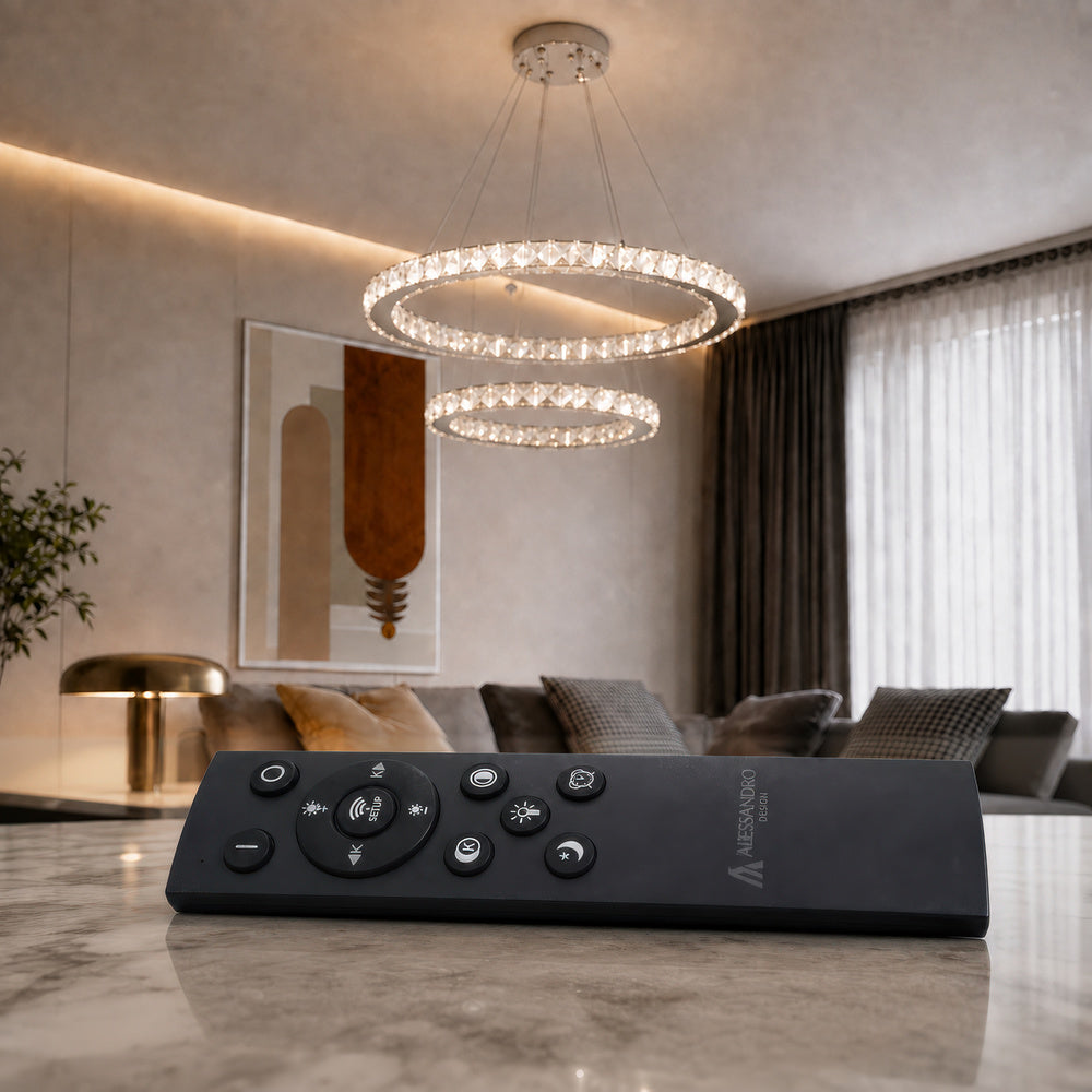 LED luster s diaľkovým ovládačom a krištáľmi PRISM LUMINIS 58 W, 2 kruhy, studené/cieple/neuterálne svetlo, stmívateľný, chrom a biela, nastaviteľná výška, imaginea 3