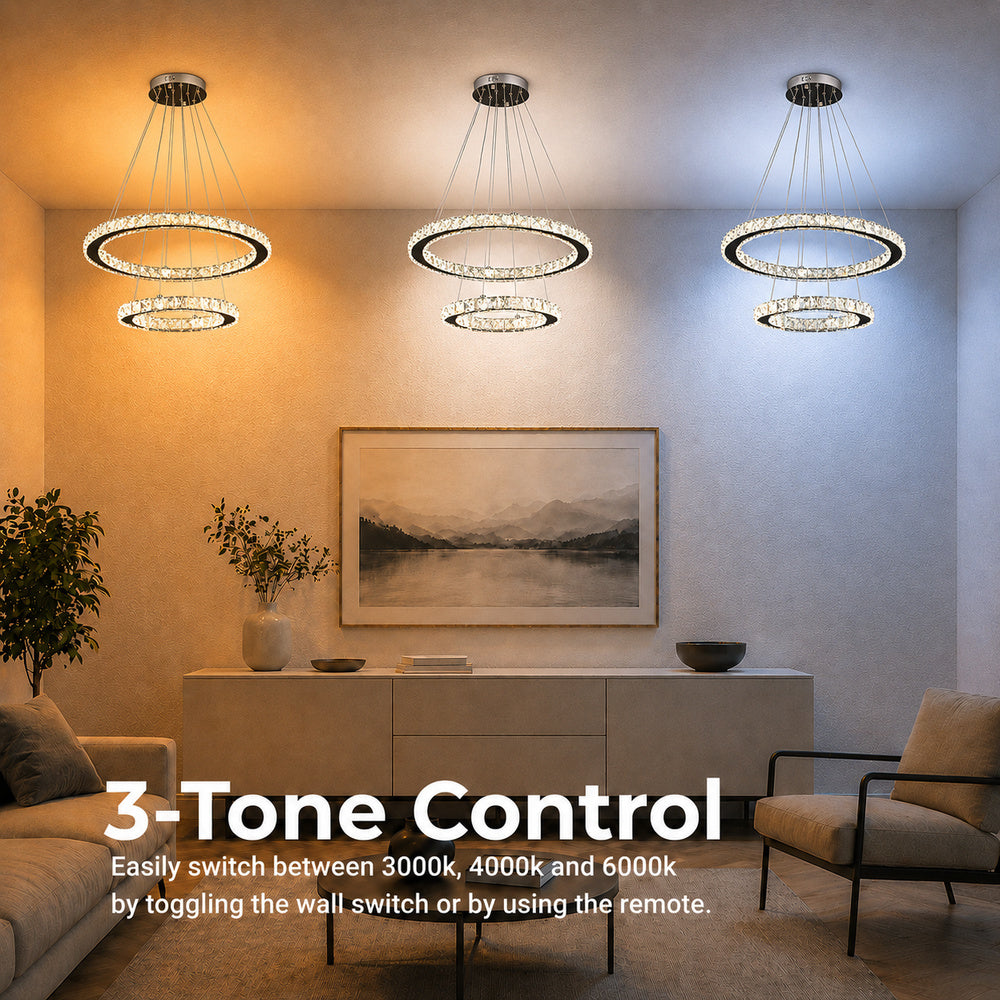 LED luster s diaľkovým ovládačom a krištáľmi PRISM LUMINIS 58 W, 2 kruhy, studené/cieple/neuterálne svetlo, stmívateľný, chrom a biela, nastaviteľná výška, imaginea 5