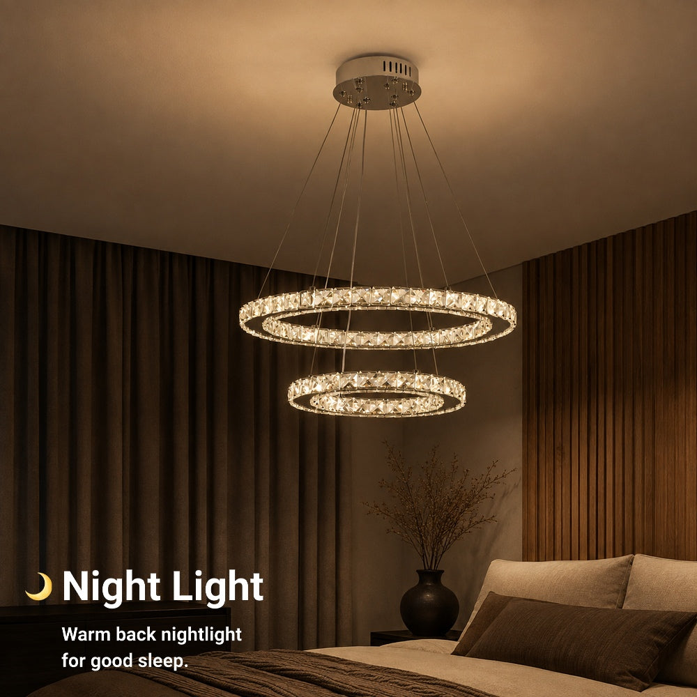 LED luster s diaľkovým ovládačom a krištáľmi PRISM LUMINIS 58 W, 2 kruhy, studené/cieple/neuterálne svetlo, stmívateľný, chrom a biela, nastaviteľná výška, imaginea 6